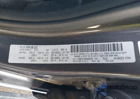 2019 Ram 1500 Limited 4X2 5'7 Box z USA, uszkodzony, nr VIN 1C6RREHT6KN628733